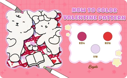 Instructions on how to color Valentine patterns with Bogiki