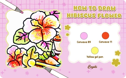 How to draw a hibiscus flower easily step-by-step | Bogiki